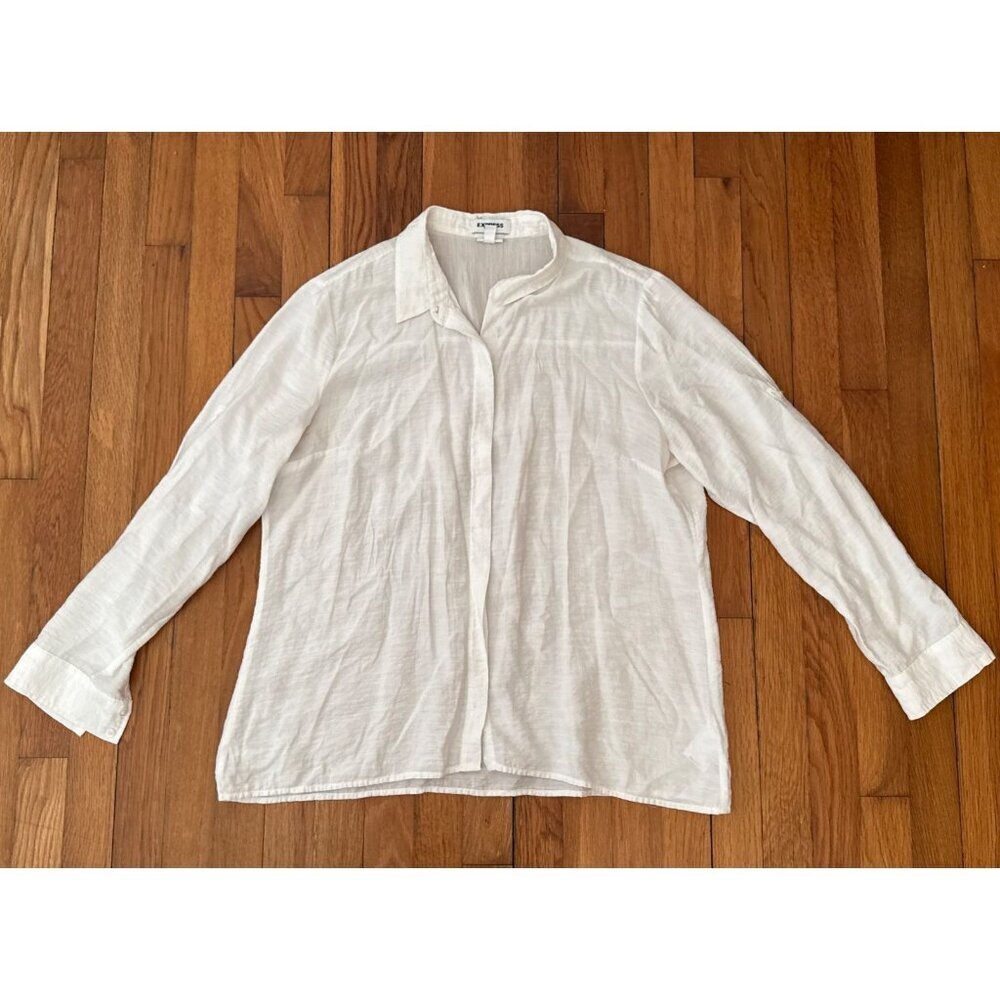 Express Slim Fit Textured White Button Down Shirt Women’s Long Sleeve Size XL